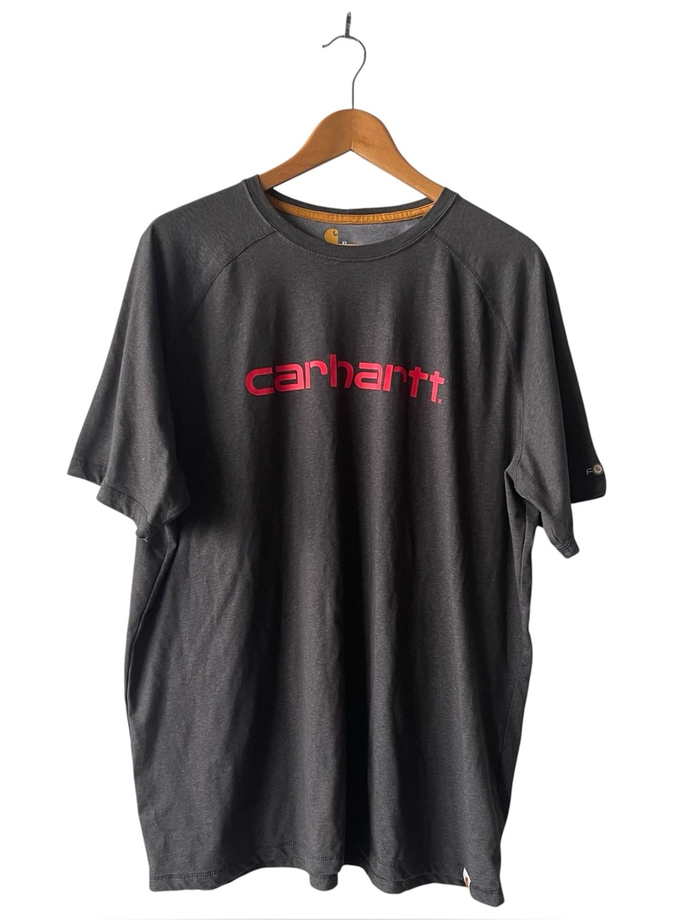 Carhartt Men’s Charcoal Gray Red Logo Force Short Sleeve T-Shirt XL